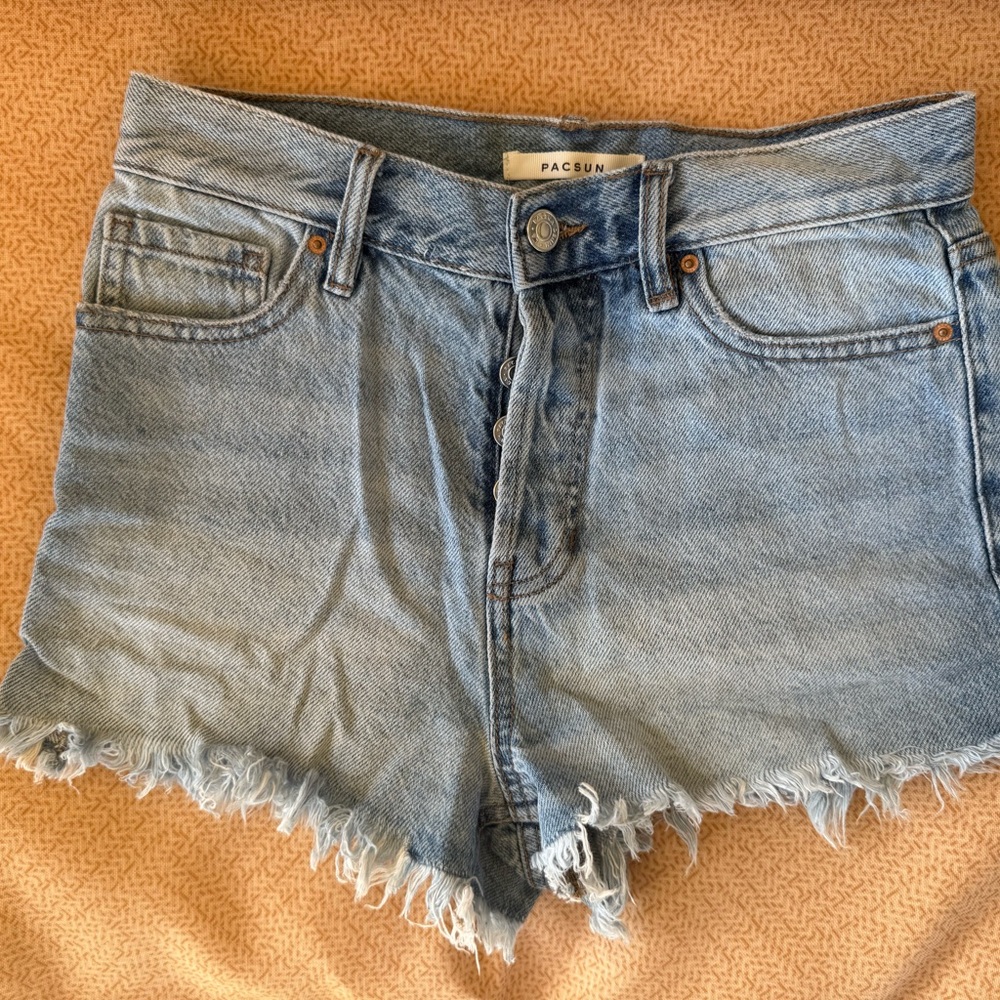 PacSun Light Blue Frayed Hem Jean Short Shorts